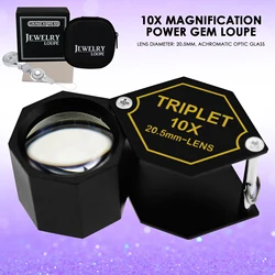 10x Jeweler Triplet Loupe with 20.5mm Achromatic Lens Metal Body Black Frame Hexagonal Design