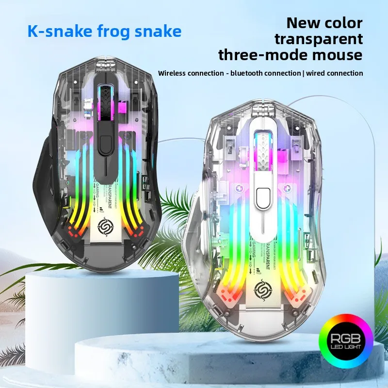 Transparent Tri-Mode Wireless Mouse G Bluetooth Rechargeable Rgb Backlit Dpi Ergonomic Silent Click Optical Laptop Desktop Pc