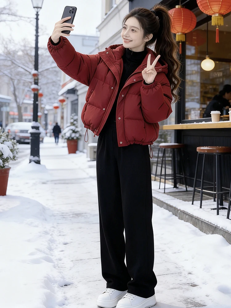 

Faionable Korean Sle Women's Winter Jaet Thiened Fce Lined Warm Hooded down Cotton Coat Street Sle Commute