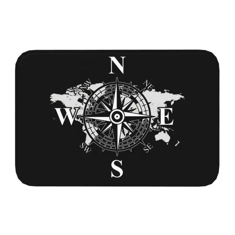 Compass With World Map Front Floor Door Entrance Mat Indoor Cardinal Points Of Earth Kitchen Bathroom Doormat Garage Carpet Rug