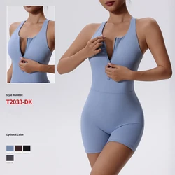 Sleeveless Vest Jumpsuit One Piece Women Sport Runing Push Up Gym Workout Fitness Scrunch Shorts Active Rompers Yoga Set