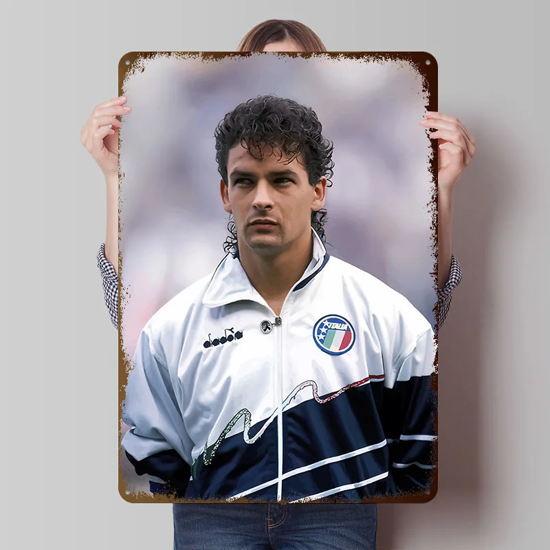 Póster impreso de jugador de fútbol italiano con chaqueta Diadora, arte de pared personalizado, carteles de hojalata de Metal Retro Vintage para decoración de escritorio del hogar