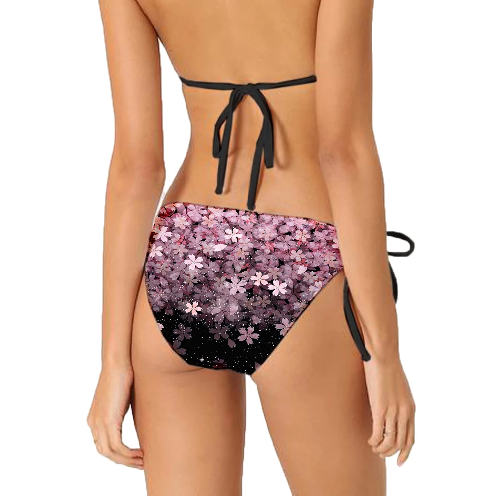 Hot sale Cherry blossom bikini pink blue red floral fashion sweet beach swimsuit suitable for summer swimming sunbathing