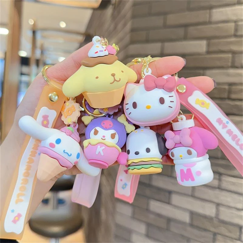 Cartoon Sanrio Snack Series Key Chain Cute Hello Kitty Kuromi My Melody Bag Sweet Lovely Pendant Fashion Accessories Couple Gift