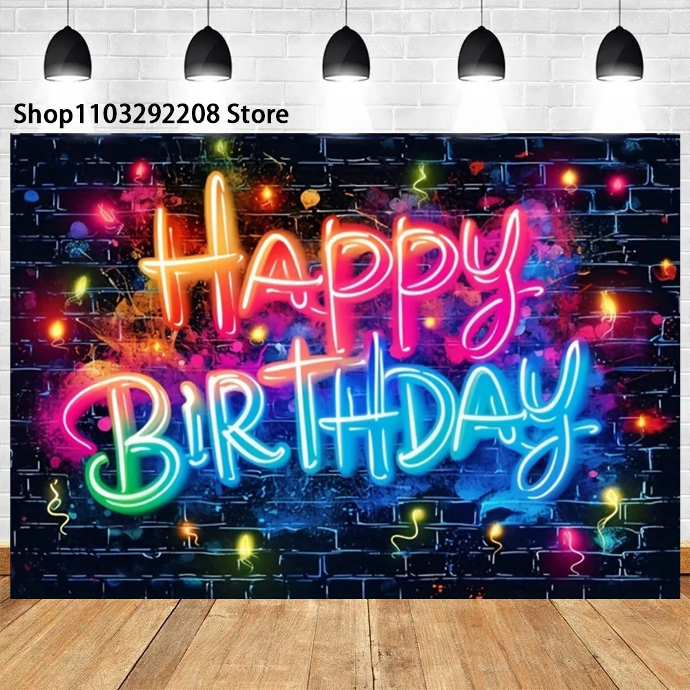 Neon Floral Pink Heart Theme Grass Happy Birthday Cake Neon Glow in The Dark Party Photography  Girl Background Wall Supplies