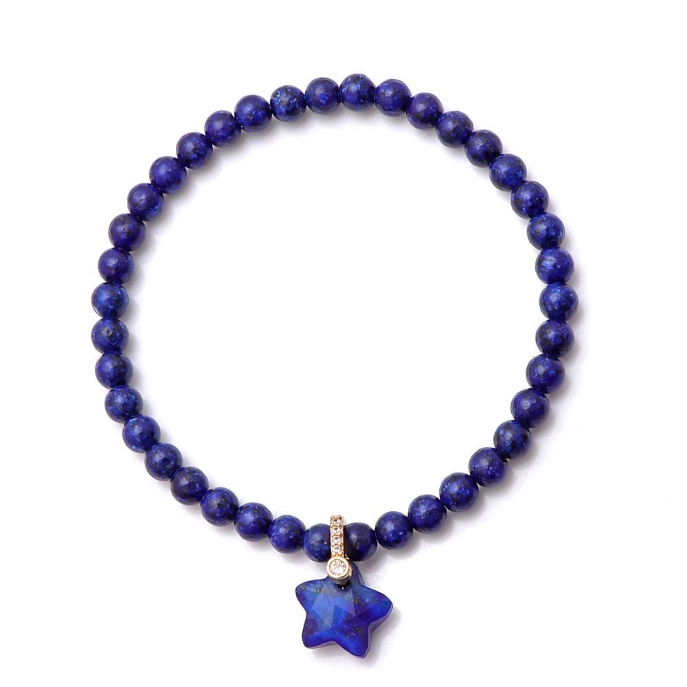 Lapis Lazuli Stone Star Charm Bracelet 4MM Small Aventurine Amethysts Jades Stone Bead Elastic Bangle Handmade Cute Jewelry Gift