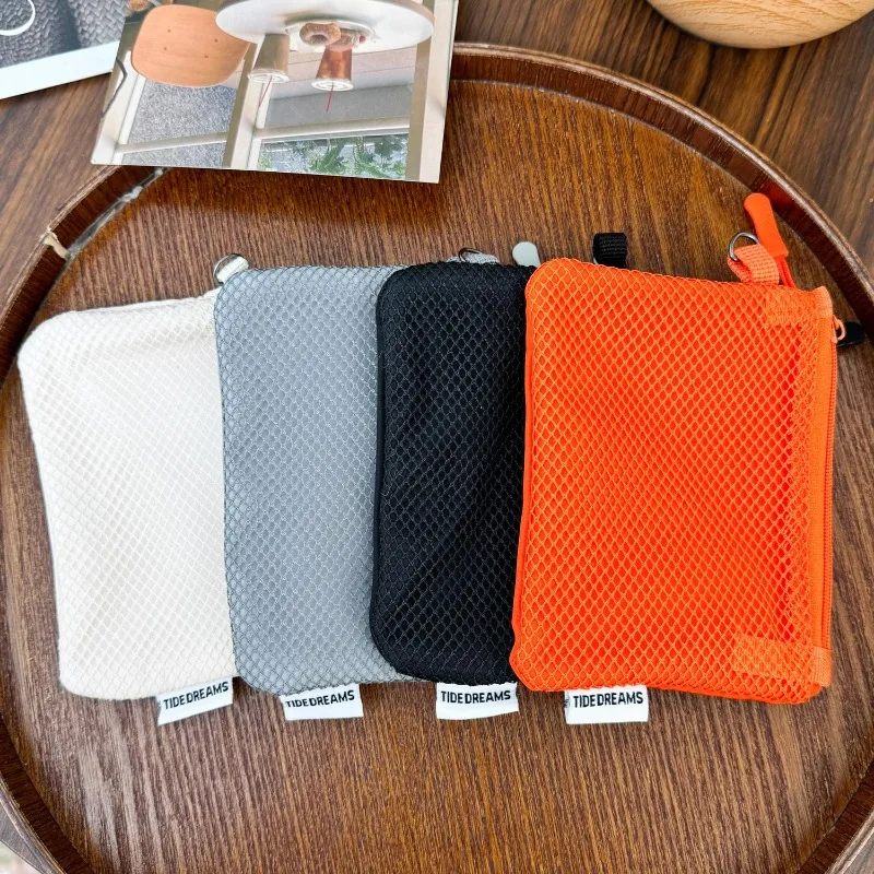 Mini Mesh Makeup Bag Multi-purpose Square Bag Double-layer Zipper Card Holder for Women Men Transparent Travel Makeup Pouch