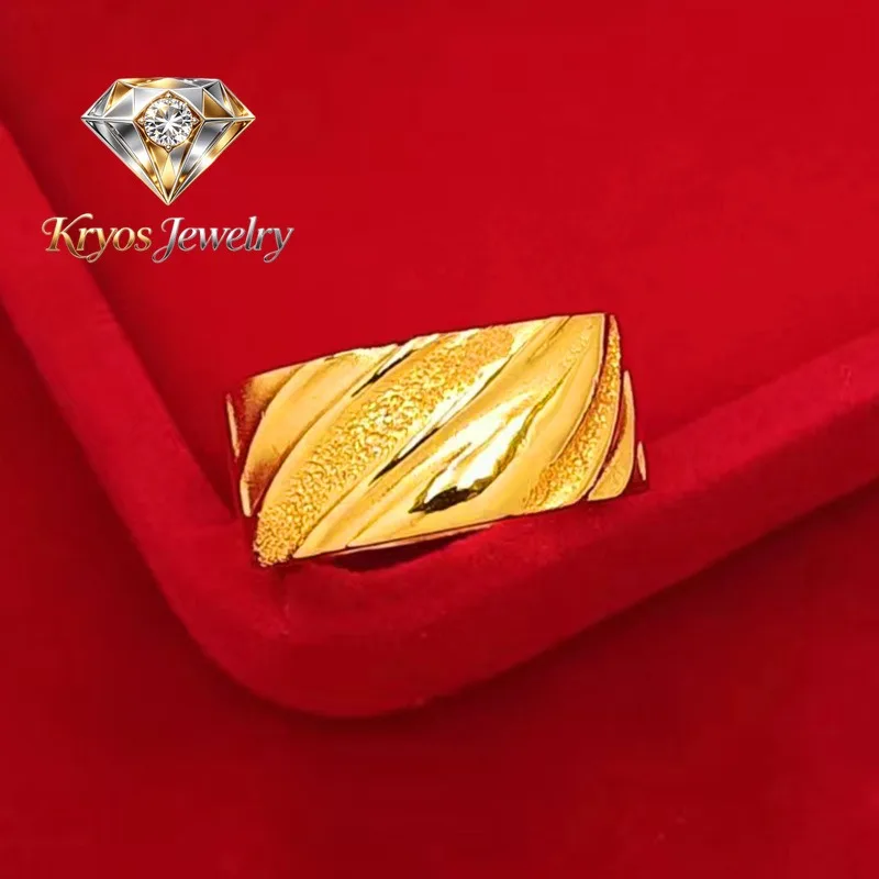 

Kryos Jewelry Luxury 24K 9999 Pure Gold real gold Star Sea Male Ring Wave Pattern Opening Adjustable Ring