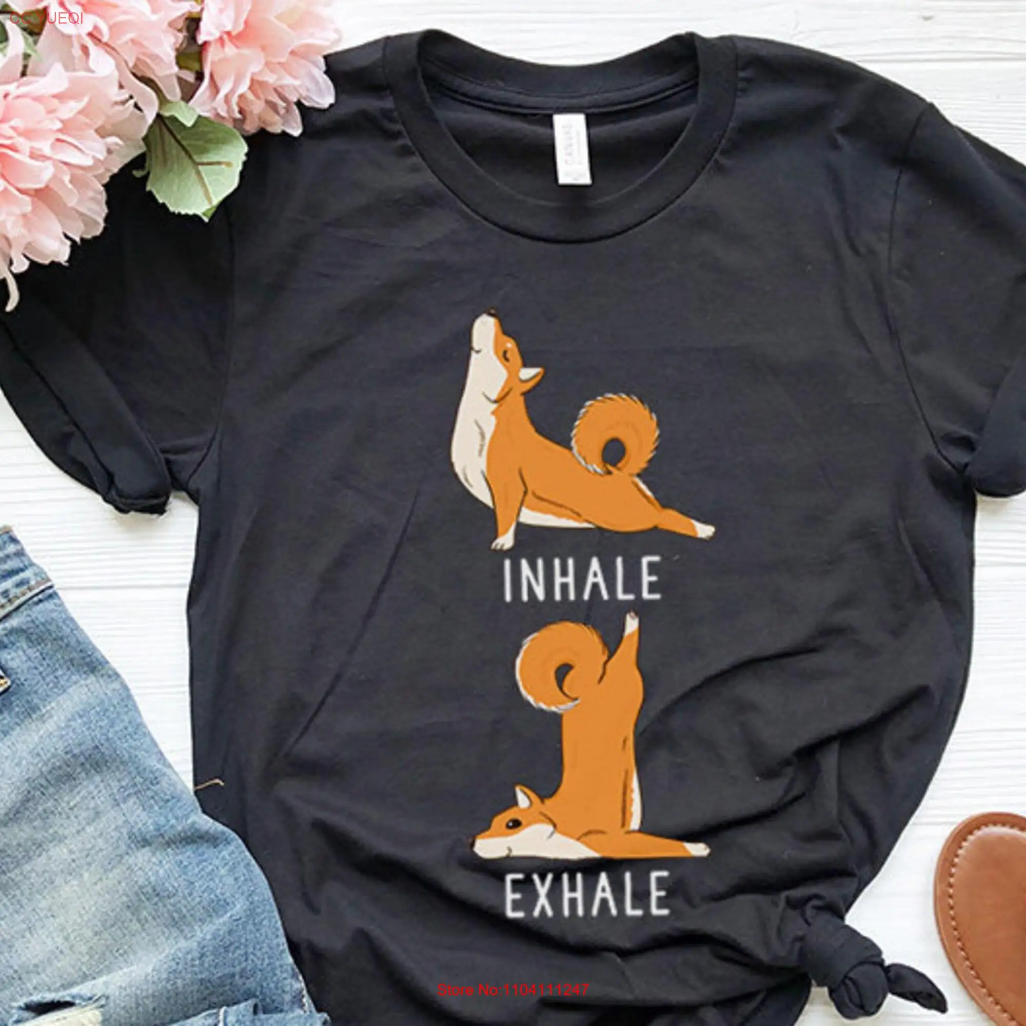 Inhale Exhale Shiba Inu Yoga T shirt Heather Dog lovers Funny lover Mom long or short sleeves