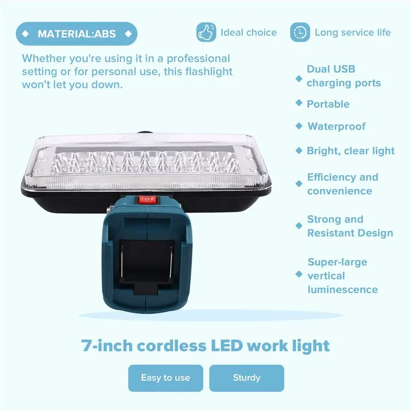 AB47-For 18V 14V Li- Battery Compatible 7 Inch Cordless LED Lamp Work Light Flashlight With Dual USB Camping Lights