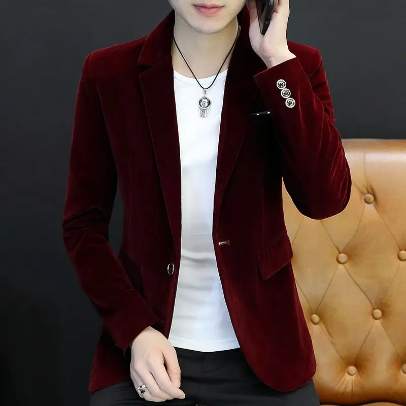 

2024 New Velvet Blazers for Men Fashion Casual Suits Jackets Men Wedding Groom Costume Slim Blazer Formal Wear Dress X22