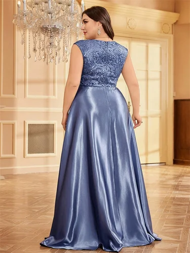 Imagen 2 del producto Vestido de noche sin mangas de satén de lujo de talla grande, elegante vestido largo con empalme de lentejuelas, corte en A, vestidos formales de cóctel para fiesta de boda