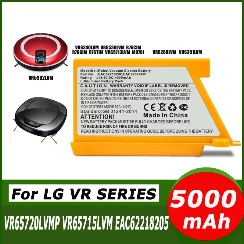 

14.4V 5000mAh Battery for LG VR6270LVB VR6270LVMB VR63455LV VR6370LVM VR64604LV Robot Vacuum Cleaner