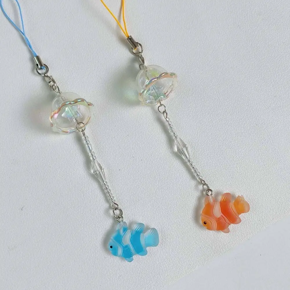 Acrylic Material Fish Pendant Handmade Beaded Boho Charm Phone Chain Strap Hanging Pendant Decorative Ornament Beaded Keychain