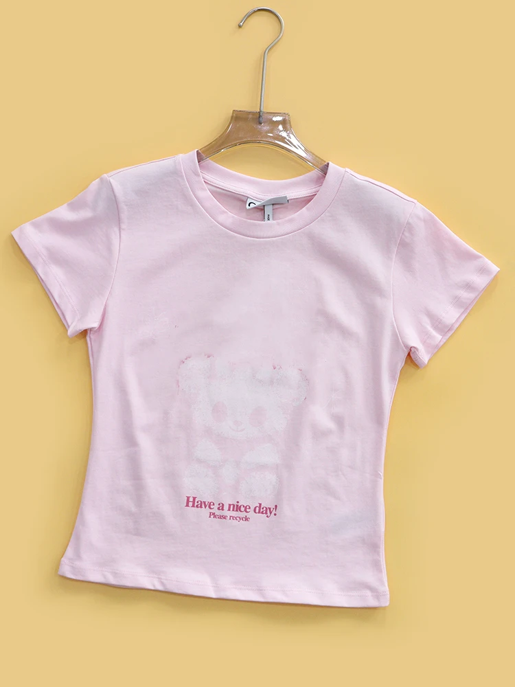 Heidd Spring Summer 2026 Slim Fit round Neck Short Sleeve T-Shirt Devil Bear Print Casual Style Women Cotton Tee