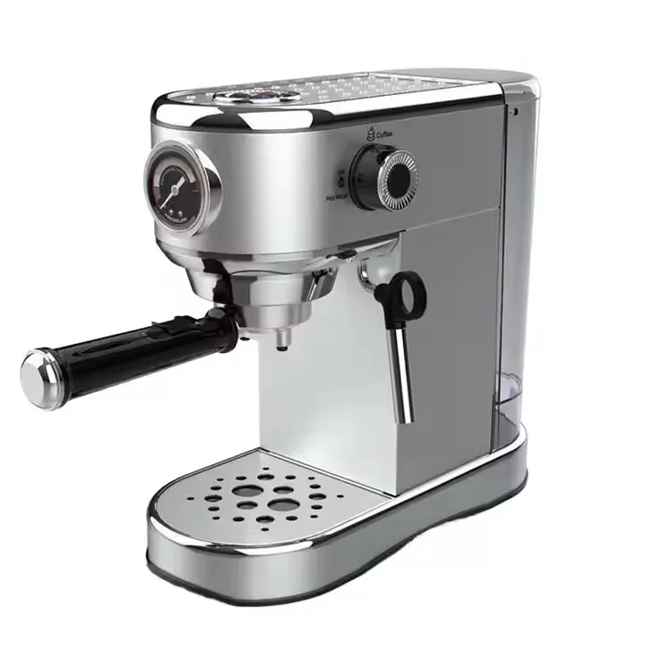 Single Serve Electric Espresso Coffee Maker Semi-automatic Stainless Steel for Office Use Featuring Manual Hot Water System