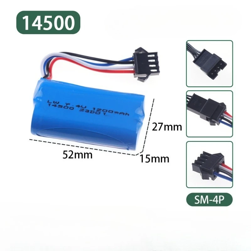 New 7.4V 1200mAh Lithium Battery with SM-4P 4-Pin Plug for RC Boat RC Car Model Spare Battery