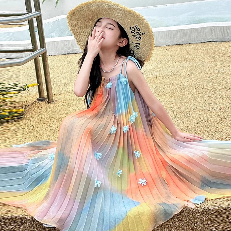 

Kids Dresses for Girls Baby Summer Dress Bohemian Style Rainbow Long Dress Beach Vacation Dress kids clothes