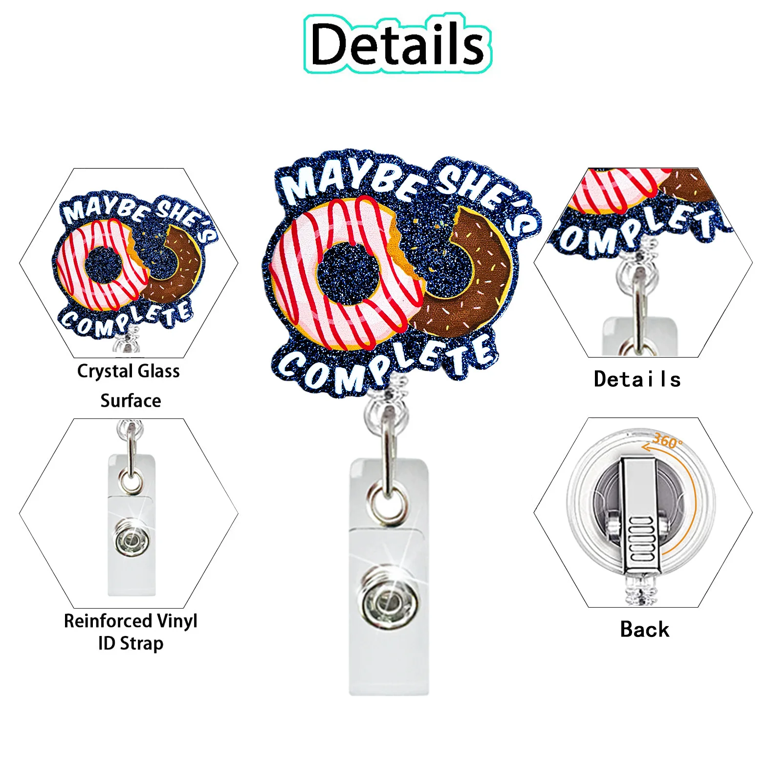 Acrylic Glitter Badge Reel Medical Badge Reel Swivel Alligator Clip Doctor Nurse Retractable ID Badge Reel Key Chain