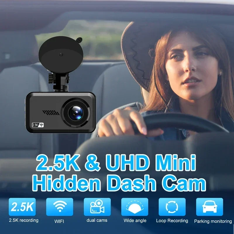 2.5K 2560*1440P UHD Traço Cam GPS Rastreador Gravador De Vídeo Do Carro Visão Noturna Suporte 1080P Câmera Traseira WiFi 24 Horas Monitor de Estacionamento