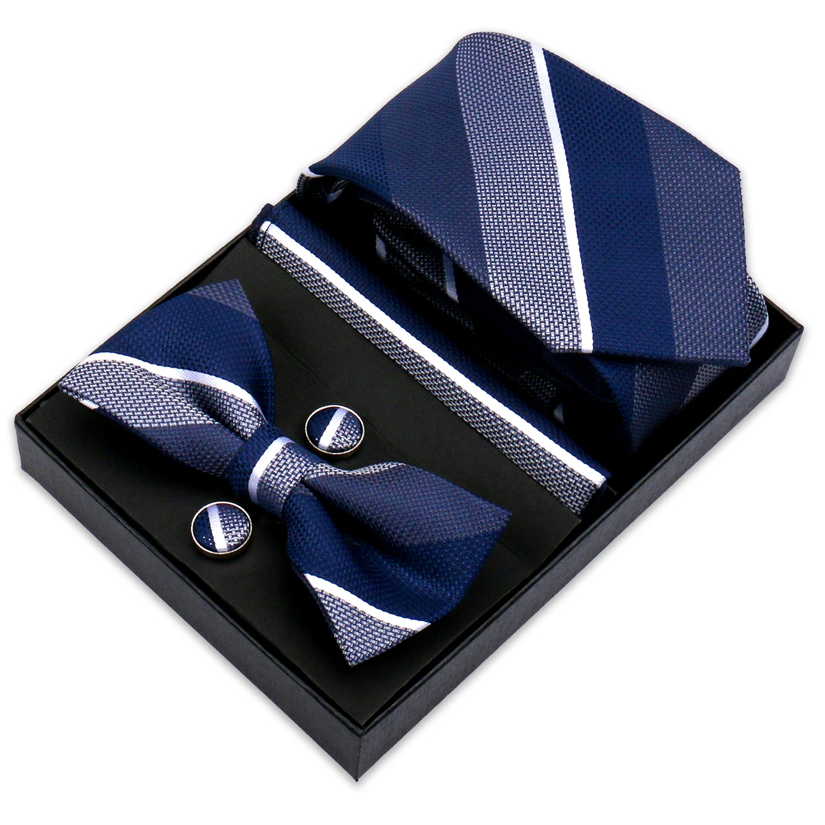 Luxury Elegant Men Suit Style Floral Paisley Striped Gift Box Tie Bow Tie Handchief Cufflink 4 Piece Business Wedding Partys