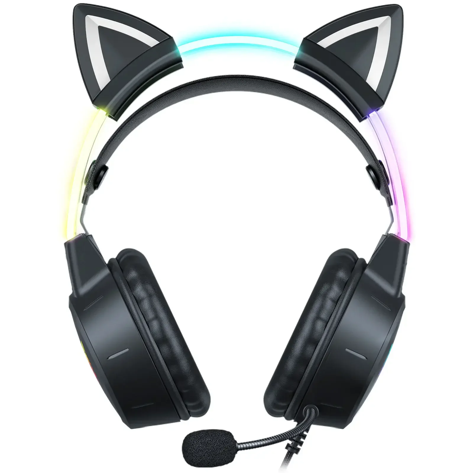 Wholesale 3.5mm Wired Gaming Headphone with Mic Volume Control LED Light Cat Ear Headset for Computer