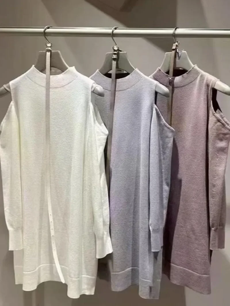 

Turtleneck Slim Waist Elegant Knit Dress Women Japan Style Temperament Off Shoulder Long Sleeve Casual Robe 2025 Spring Vestidos