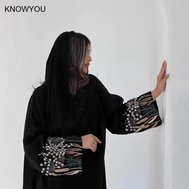 عباية إسلامية فستان مطرز سترة سوداء رداء طويل للنساء فستان حفلة إسلامية جلابية رمضان عبايات فيستدوس المغرب