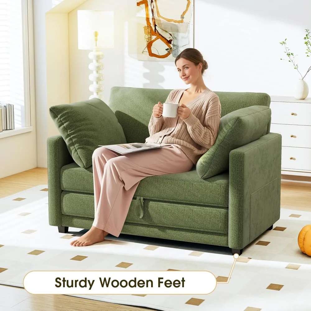 Трансформируемый двухместный диван-кровать для небольших помещений, складной спальный диван 2-в-1, компактный напольный диван с 2 подушками