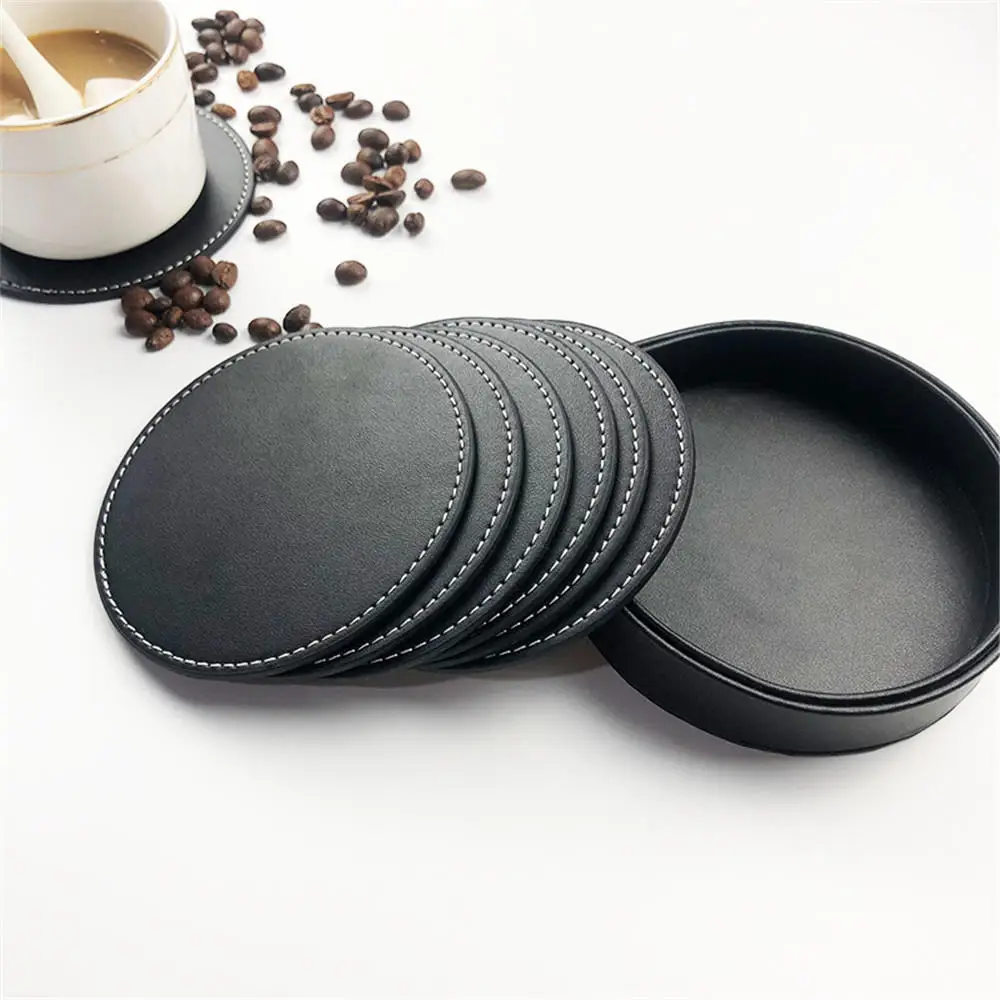 1pc PU Leather Coaster Waterproof Heat Resistant Round Cup Coaster Cup Mat Tableware Insulation Mat Bowl Placemat Home Decor