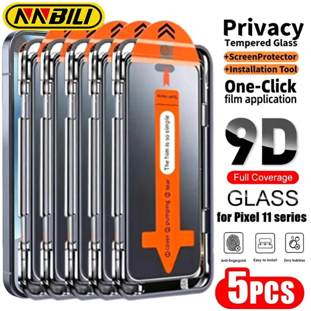 NNBILI 5 Stück Blickschutz-Displayschutzfolie aus gehärtetem Glas mit Ein-Klick-Installation für Google Pixel 11 Pro/11 Pro XL Serie, blasenfrei