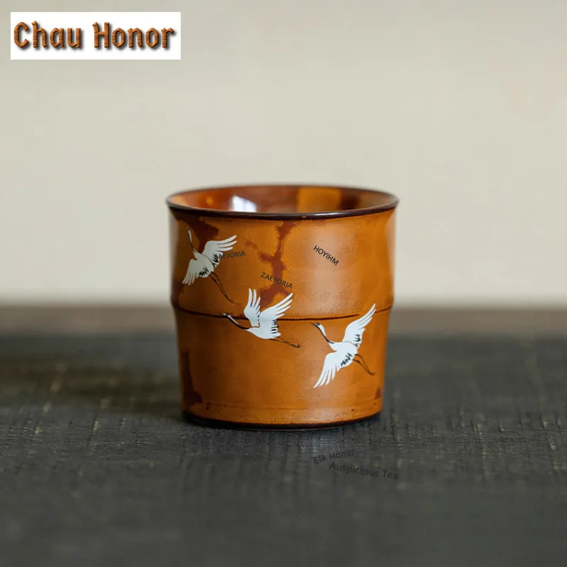 ZAEYORIA 90ml Kiln Fambe Red-crowned Crane Teacup Traditional Tea Bowl Cute Cup Tea-tasting Smelling Cup Jianzhan Master Tea Cha