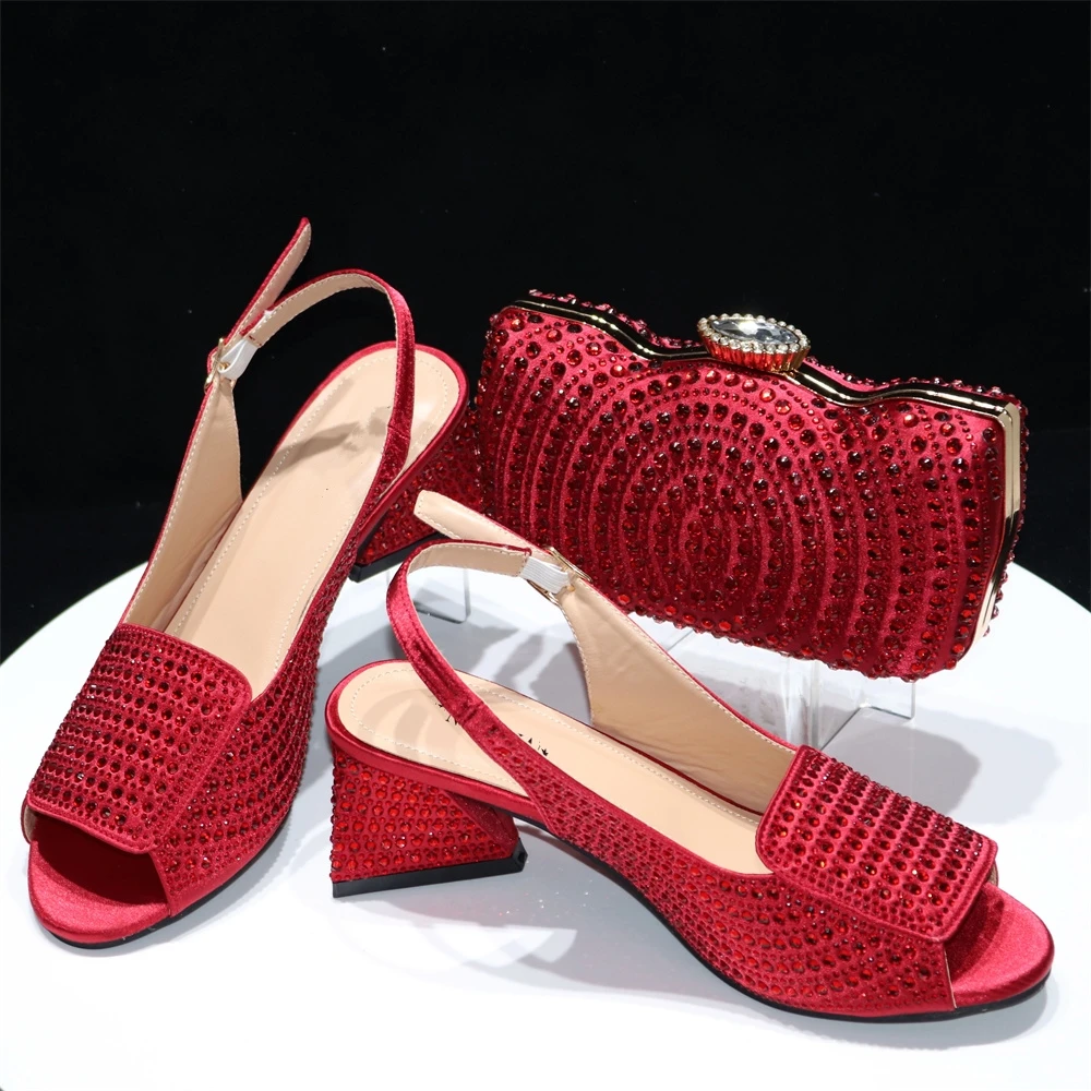 Red Women Shoes And Bag Set Luxury African Ladies High Heels Sandals With Handbag Pumps Purse Femmes Sandales Sandalias CR768