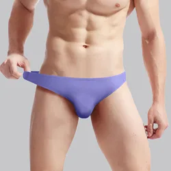 Men's Ice Silk Briefs Solid Bulge Pouch Seamless Low Waist Underpant Summer Breathable Trunk Ultra Thin Hombre Calzoncillos Slip