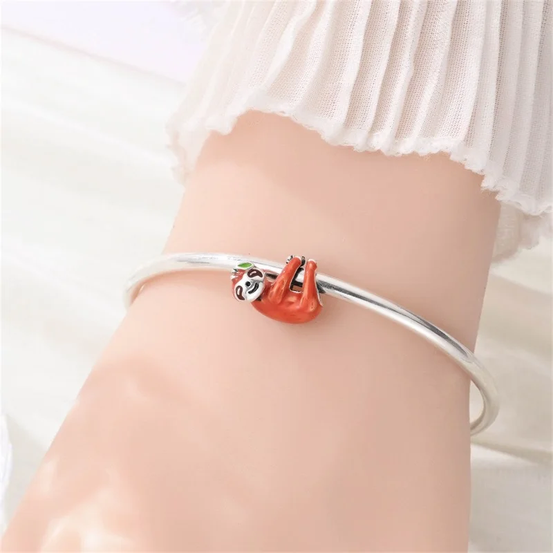 

New 925 Sterling Silver Hanging Sloth Charms Beads CZ Zircon Dangle Fit Original Bracelet DIY For Women Girls Jewelry Gifts