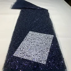 2024 New Design High Quality Sequins Lace Fabric With Beaded For Bridal Wedding Dress Luxury Evening Dresses French Lace 5 Yards