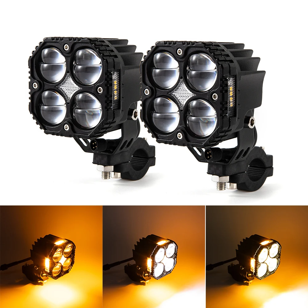 Strobe Motorcycle LED Spotlight Headlight Blinker Turn Signal Lamp 12V 24V for Custom Bike Cafe Racer Square Spot Fog Light