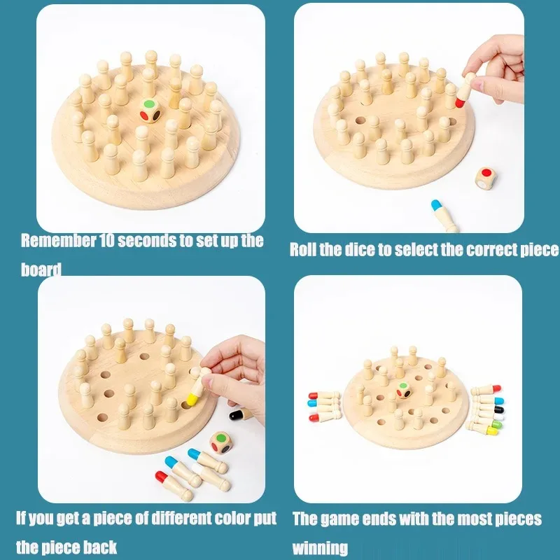 Wooden Memory Match Stick Chess Color Game Board Puzzles Montessori Educational Toy Cognitive Ability Learning Toys For Children