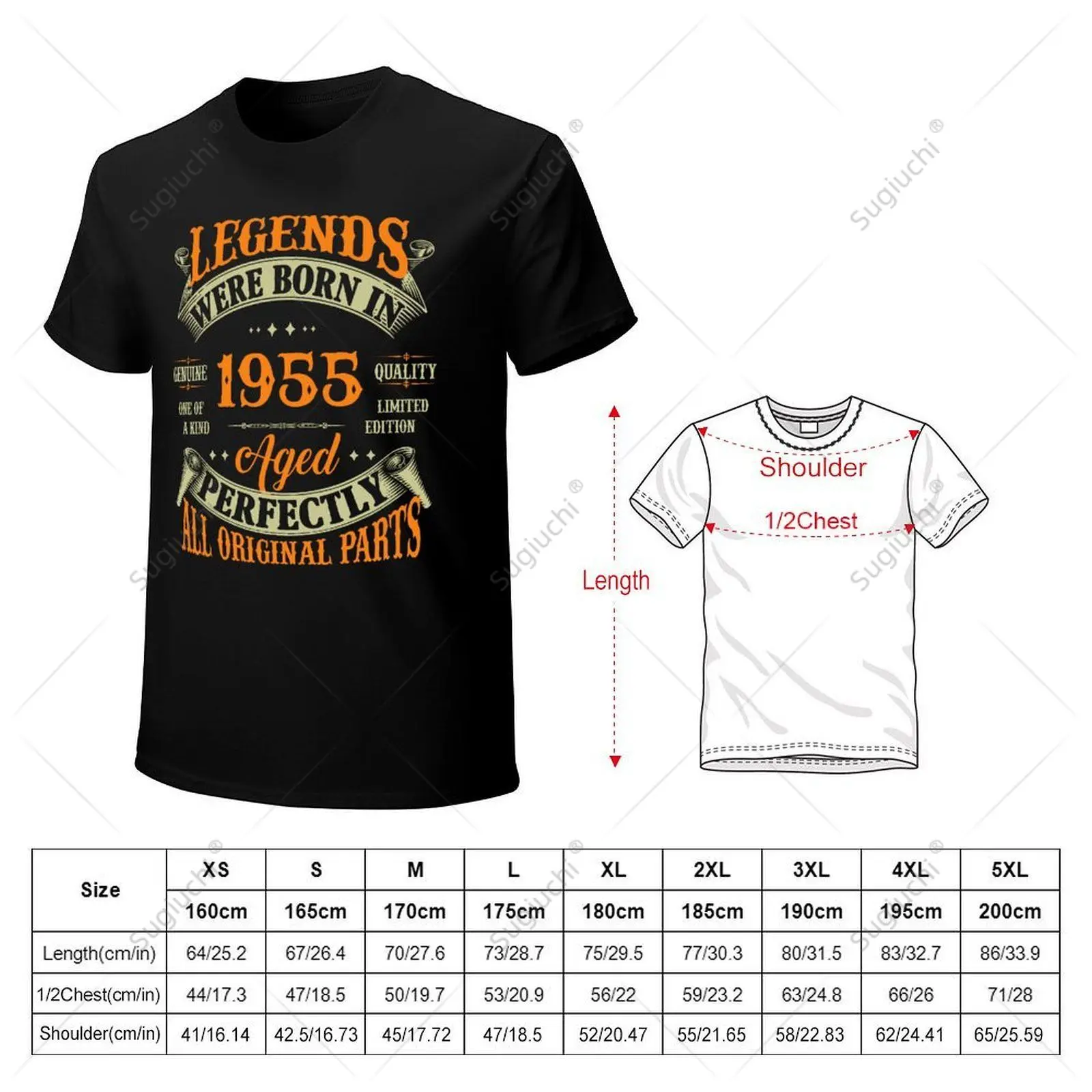 T-shirt unissexo para homens e mulheres, 100% algodão, lendas vintage, nascida em 1955, T-shirt para meninos, aniversário