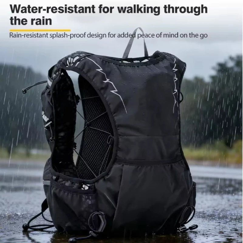 Lightweight Water-Resistant Running Hydration Vest Backpack - Breathable Mesh, Reflective Strips & Bottle Pockets for Trail Runn