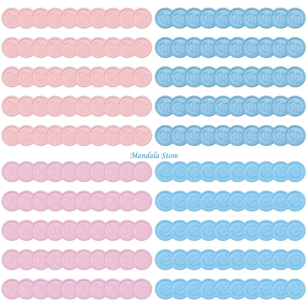 

U2JC 50pcs Waterproof Baby Footprint Wax Seal Sticker for Invitations Card Gift Craft Pearls Pink
