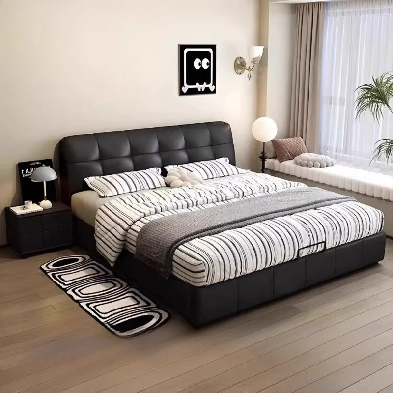 

Leather Wooden Bed Frame Floor Girls Double Queen Princess European Bed Modern Design Letto Matrimoniale Lounge Suite Furniture