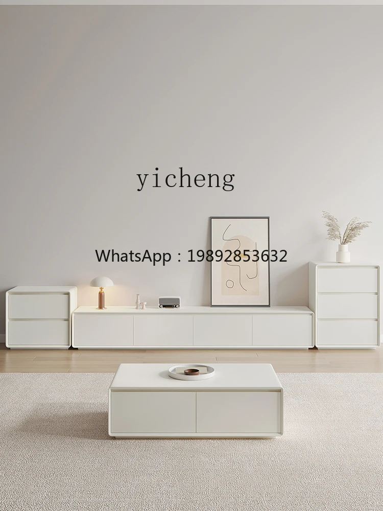 AB  Cream TV Cabinet Modern Minimalist Small Apartment Living Room Combination Paint Milky White Solid Wood TV Stand
