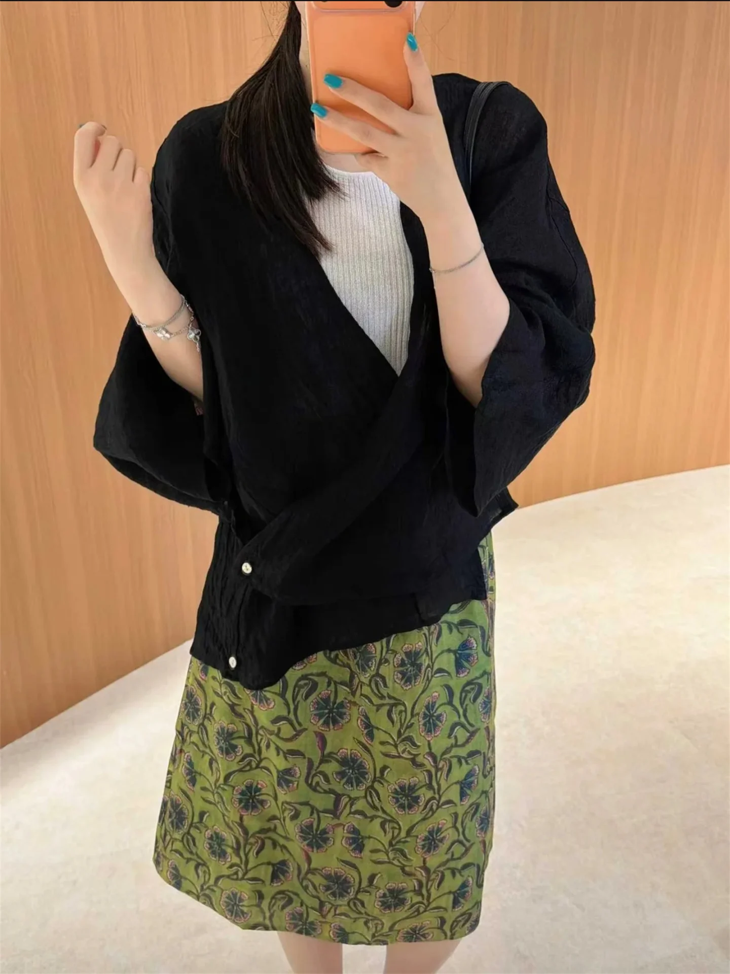 Green Linen A-Line  Skirt Women's Summer Elastic Waist Half Skirt Casual Style City Commute Daily Wear Touring Shopping