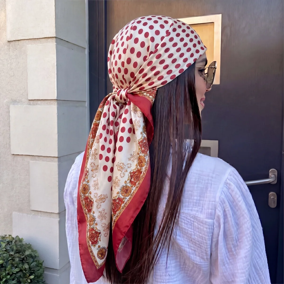 

New Luxury Brand 2026 Dot Print Square Silk Scarf for Women Hijab Hair Bands Neckerchief Female Satin Shawl Ribbon Headband