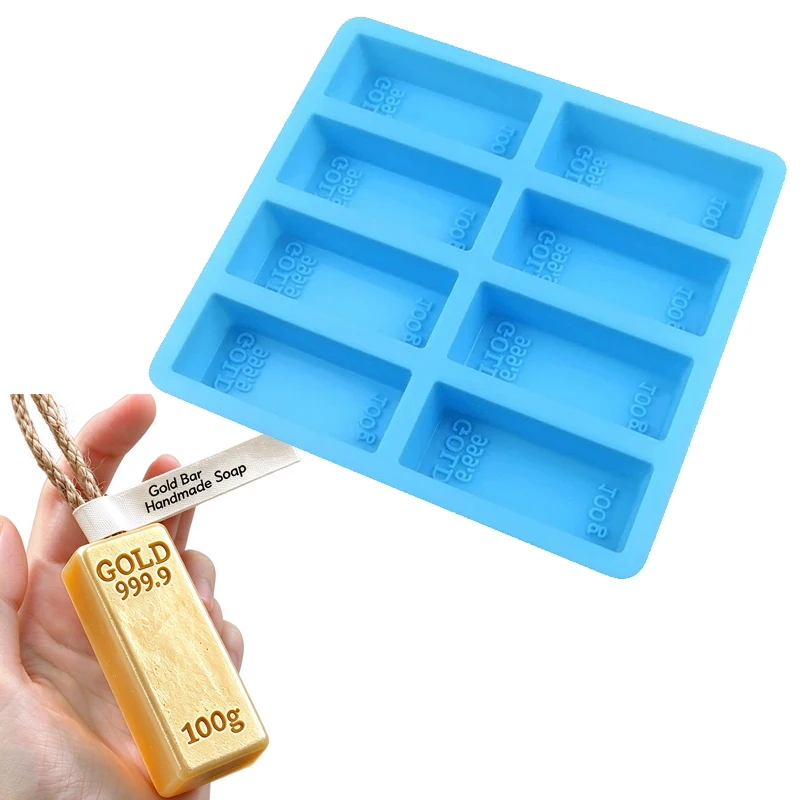 Gold Brick Silicone Mold For Soap Making Supplies Lotion Bar Chocolate Candy Cake Decoration Cupcake Topper Ice Cube Tray Wax