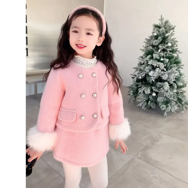 Toddler Baby New Girls Bow Suit Set for Children\'s Winter Thick Sweet Temperament Two Piece Clothing Set Kids Suit Outfits