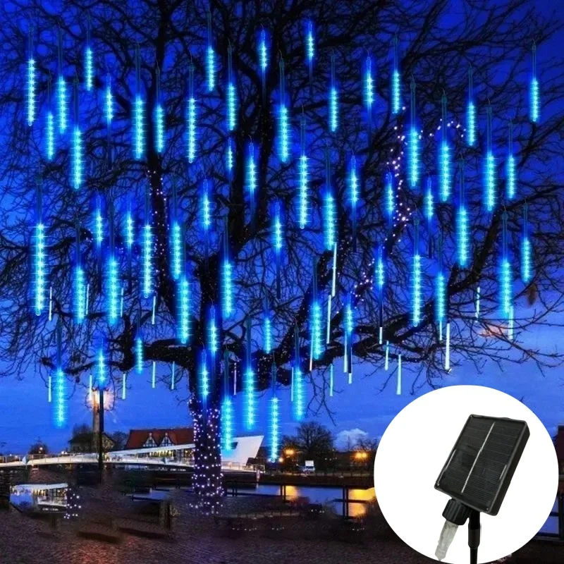 سقوط قطرة المطر أضواء الشمسية 192 المصابيح النيزك دش 8 أنابيب 30 سنتيمتر مقاوم للماء سلسلة أضواء الجنية للفناء