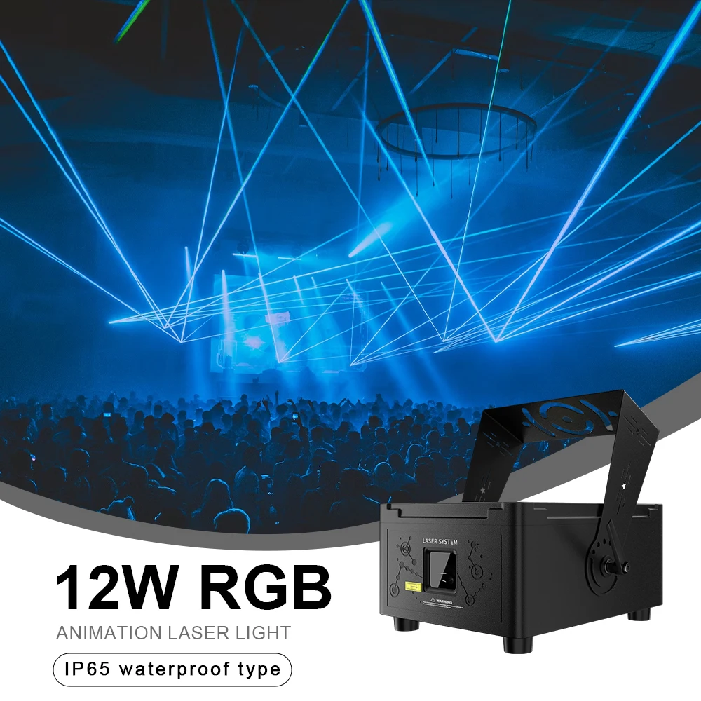 SHEHDS 25KPPS Projecteur Laser RGB d'Animation Étanche IP65 12W avec Contrôle par APP RJ45 Ultra Longue Portée pour DJ, Discothèques et Scénarios Extérieurs
