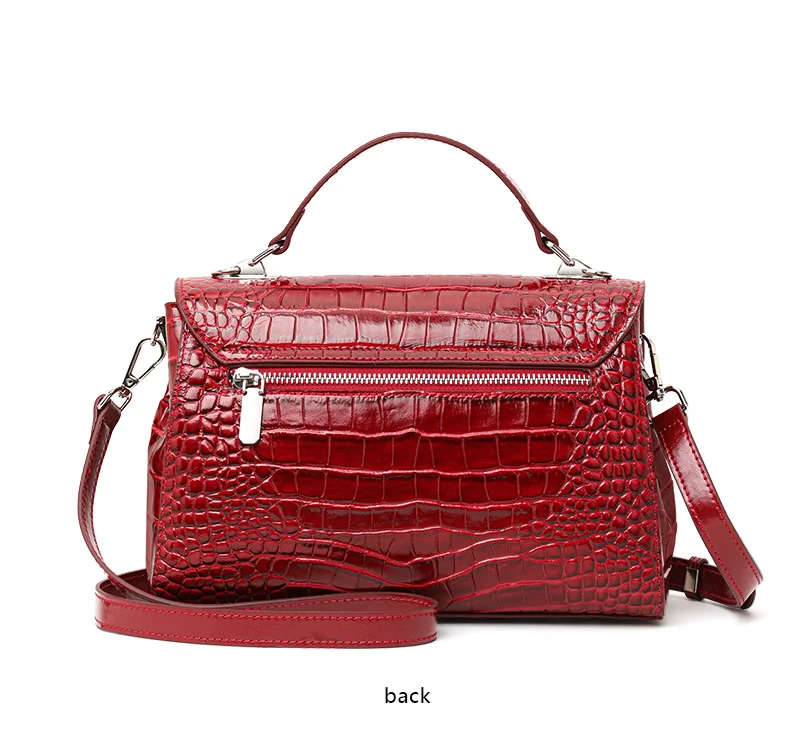 Damen-Handtasche aus Leder mit Krokodilmuster, Henkeltasche mit Schloss, Damen-Umhängetasche für Arbeit und Alltag – Detail 12